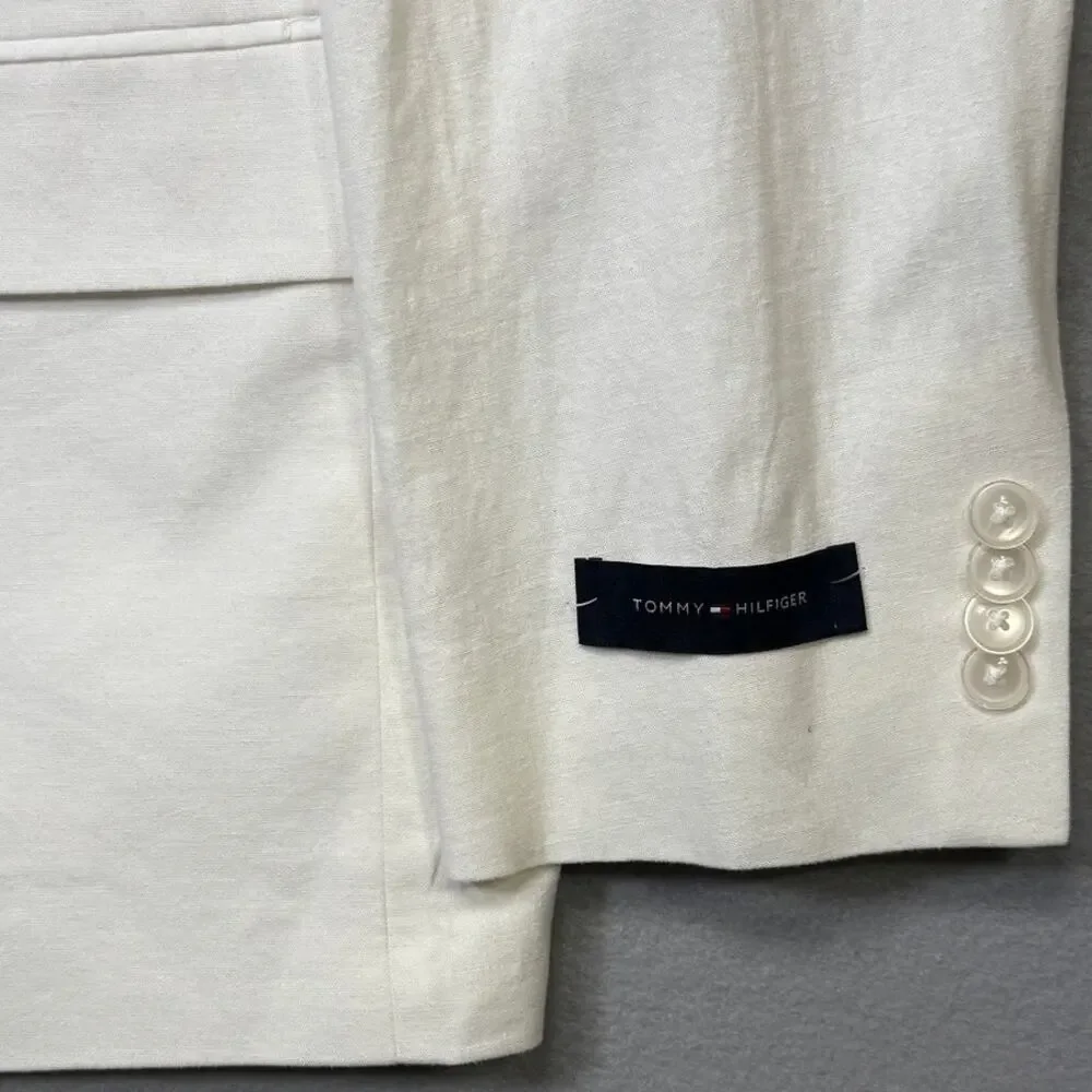 Tommy Hilfiger Men's Modern-Fit 100% Linen Sport Coat white 46R $295